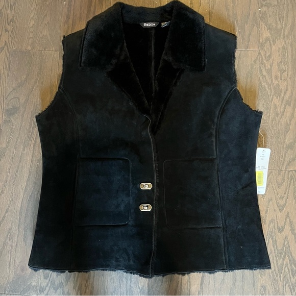 Leather Suede Vest Sz 16 Fur Trim Collar Black NWT Mobwife Biker Winter Glam - Picture 11 of 11